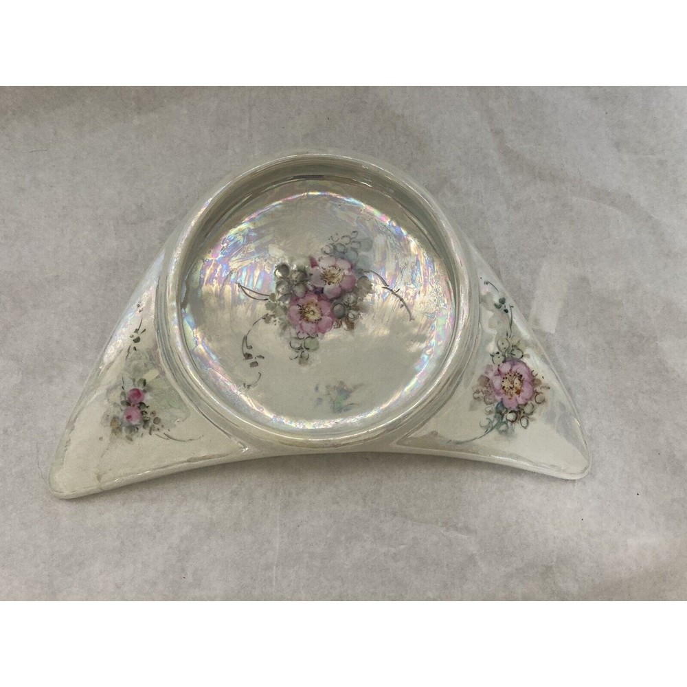 Antique Rare RS Germany High Chair Baby Plate Iridescent Multicolor Flowers